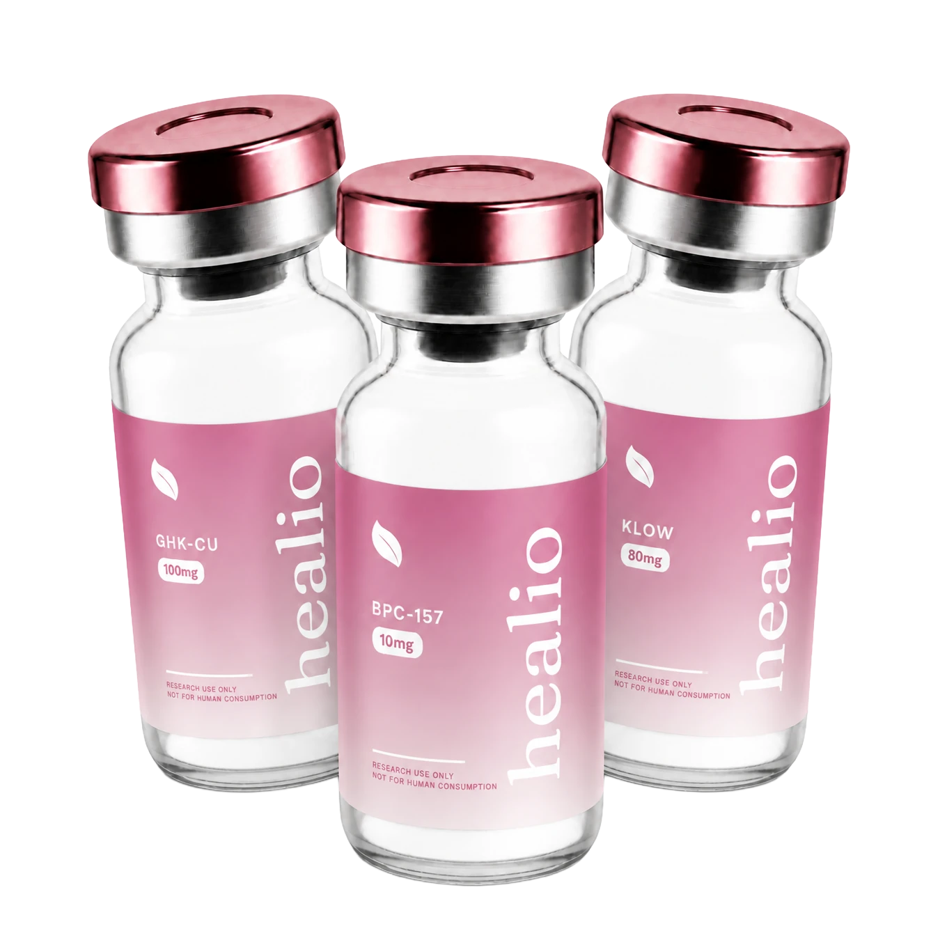 Healio peptide vial with rose-pink cap surrounded by cherry blossom petals